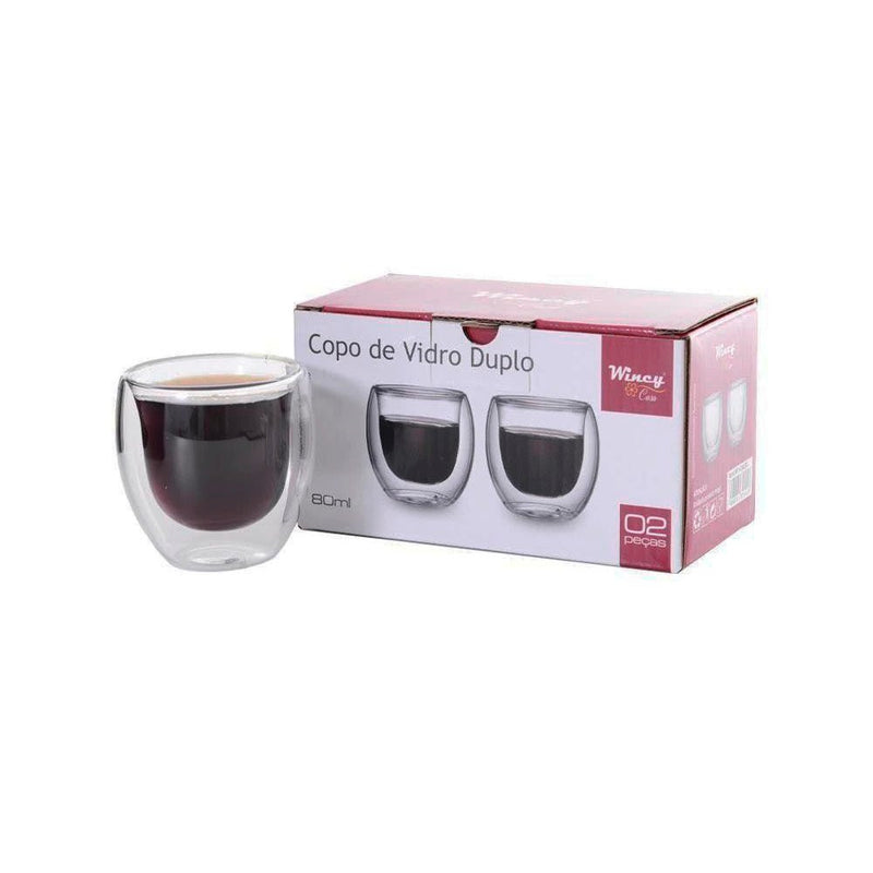 Copos de Vidro Borossilicato Parede Dupla 80ml - 2 Unidades