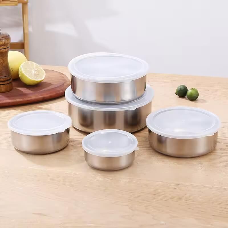 Conjunto de Tigelas em Aço Inox com Tampa - 5 Peças