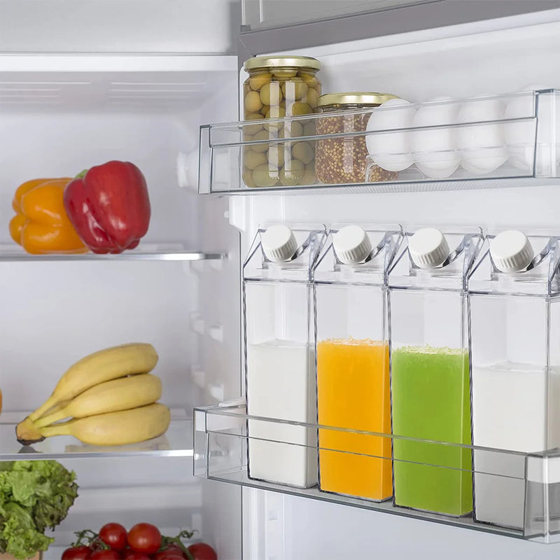 Garrafa Transparente para Leite e Suco em Formato de Caixa - 1 Litro