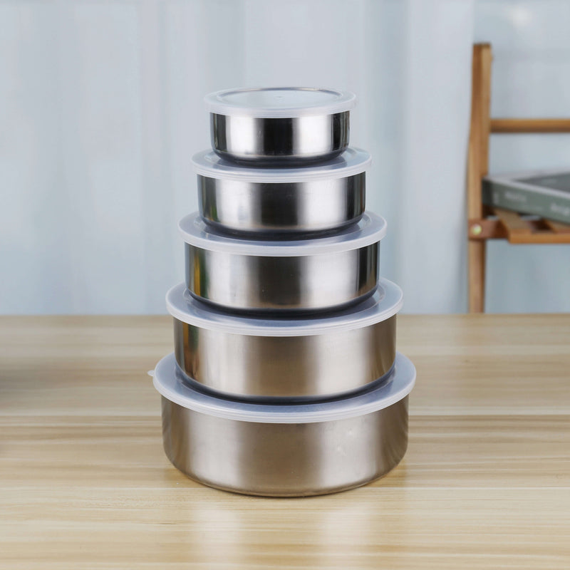Conjunto de Tigelas em Aço Inox com Tampa - 5 Peças