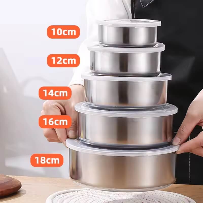 Conjunto de Tigelas em Aço Inox com Tampa - 5 Peças