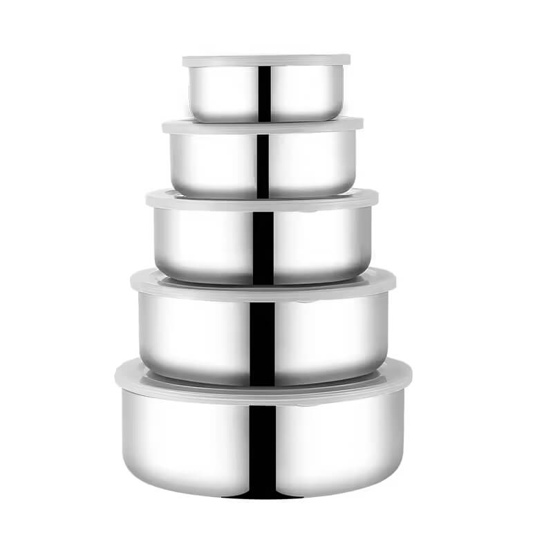 Conjunto de Tigelas em Aço Inox com Tampa - 5 Peças