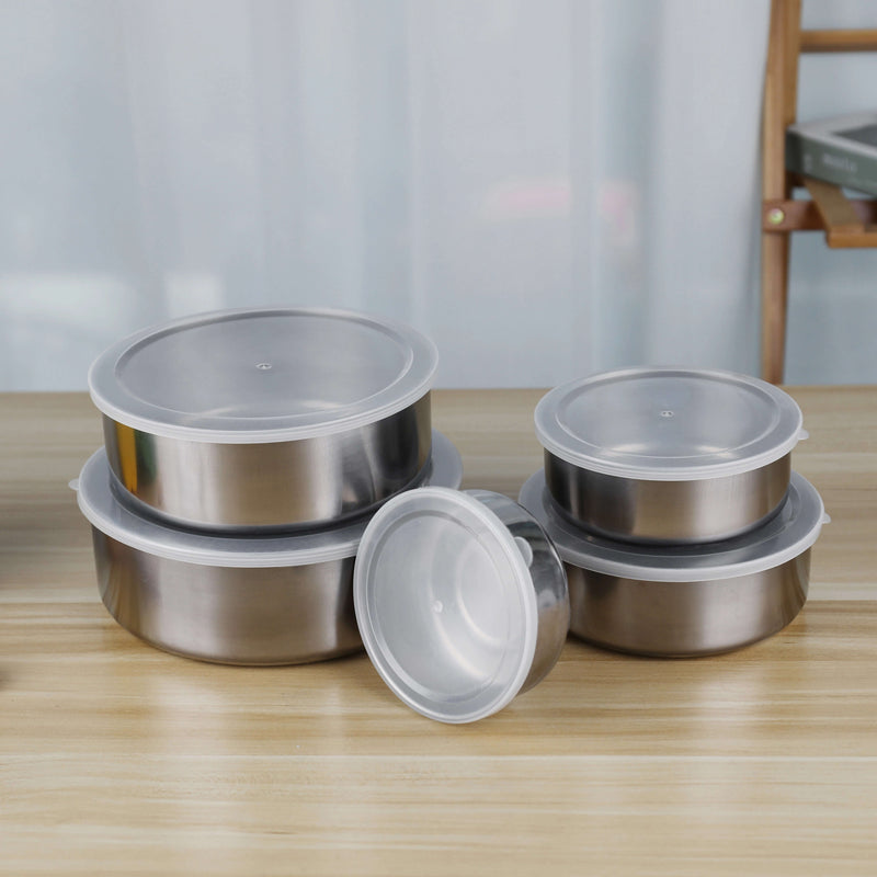 Conjunto de Tigelas em Aço Inox com Tampa - 5 Peças